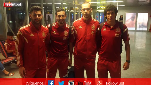 Rubén Duarte, José Rodríguez, Pau López y Jesús Vallejo, en la última concentración de los Sub-21