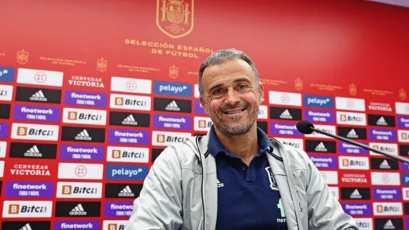 El seleccionador nacional, Lus Enrique Martínez, durante su rueda de prensa en La Coruña