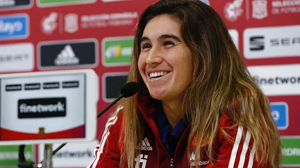 Mariona Caldentey durante la conferencia de prensa en Las Rozas