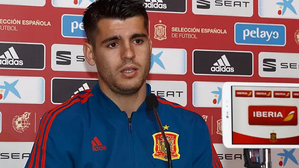 Álvaro Morata en un momento de la rueda de prensa