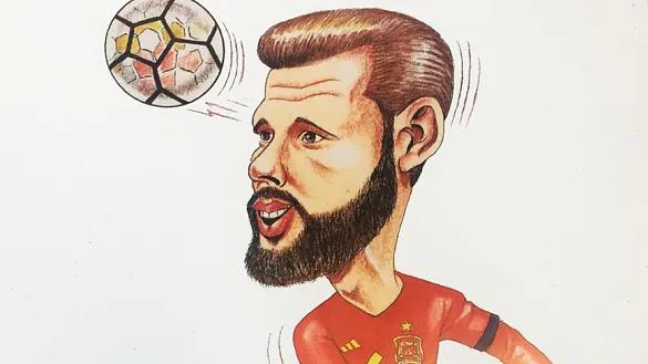 Nacho Fernández, caricaturizado en el número de enero de la Revista Fútbol de la RFEF