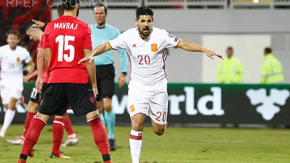 Nolito celebra el segundo gol ante Albania