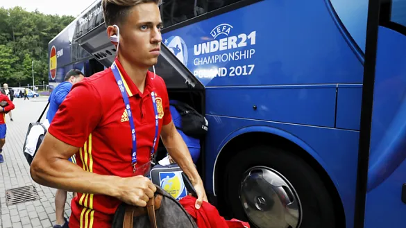 El internacional español Marcos Llorente al llegar a un estadio del presente Campeonato de Europa
