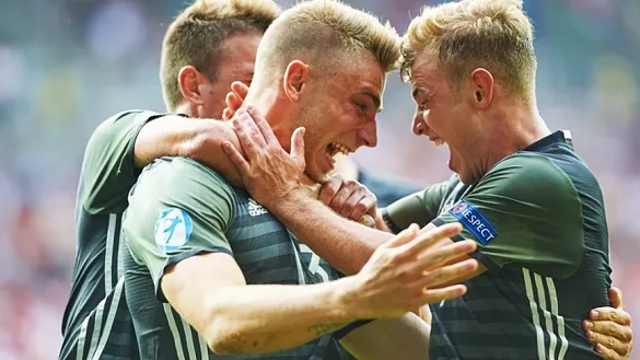 Los jugadores de Alemania celebran un tanto en la semifinal