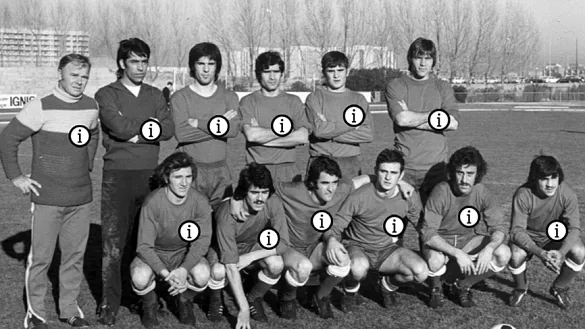La Selección española olímpica posa en la antigua Ciudad Deportiva del Real Madrid el 14 de enero de 1976