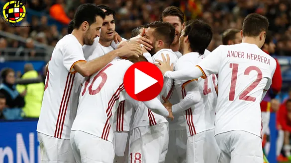 Los jugadores de la Selección Española celebran un gol en Saint Denis 