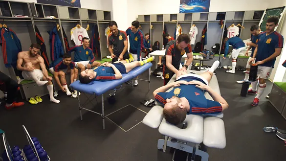 Vestuario de la selección española de fútbol sala durante la Eurocopa