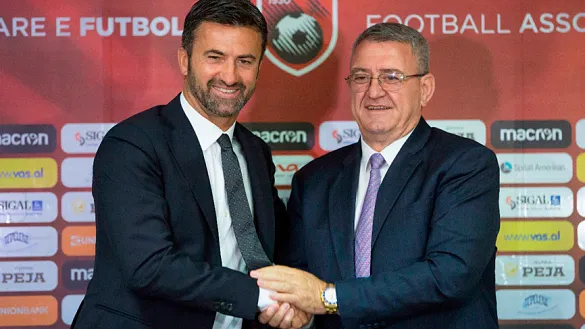 Christian Panucci en el momento de ser presentado como seleccionador de Albania