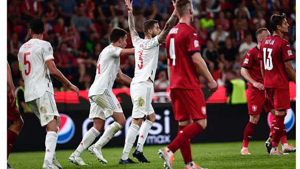 Momento del partido entre República Checa y España jugado en Praga