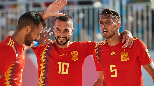 Momento del partido entre España y Rusia de la Liga Europea de Fútbol Playa