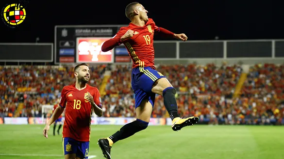 Rodrigo Moreno celebra el primer gol de España en Alicante