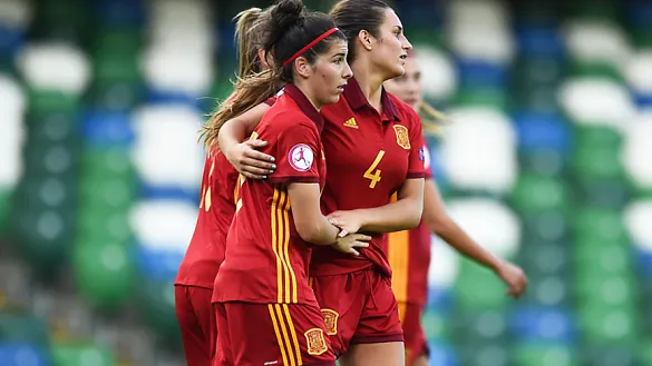 La Selección española Sub-19 femenina celebra un tanto durante el presente Campeonato de Europa