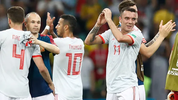 Los jugadores de la Selección española al término del partido contra Portugal