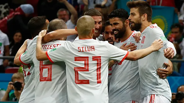 Los jugadores de la Selección española durante el partido contra Irán