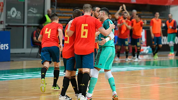 La Selección española celebra un gol