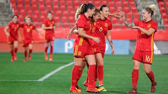 Las jugadoras españolas celebran un gol ante Austria
