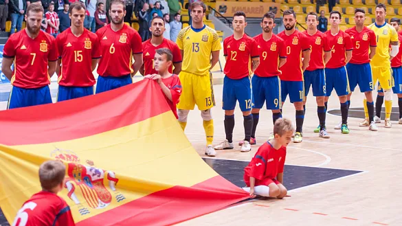 La selección española de fútbol sala antes de un encuentro reciente