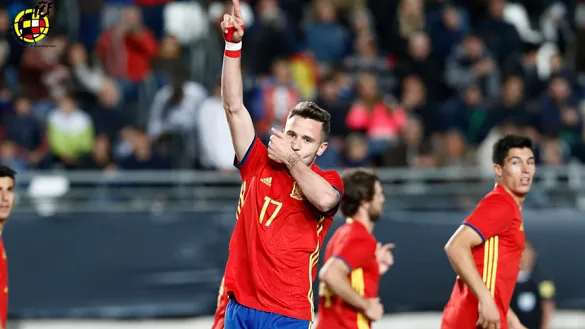 Saúl celebra un gol con la Sub-21