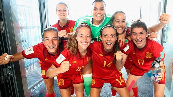 Las jugadoras de la Selección española Sub-20 femenina celebran un triunfo durante el Mundial de Francia