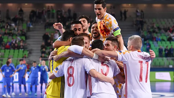 La selección española de fútbol sala celebra el pase a la final de la Eurocopa