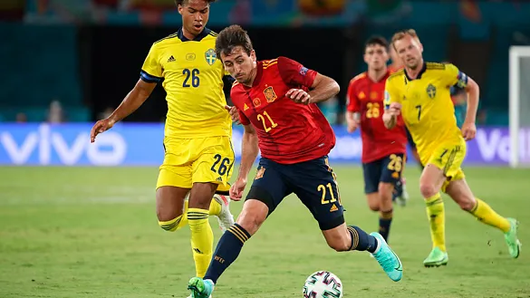 Momento del partido entre España y Suecia jugado en Sevilla