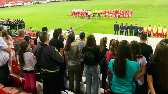 Instantes previos al encuentro entre Serbia y Austria disputado en Krusevac 