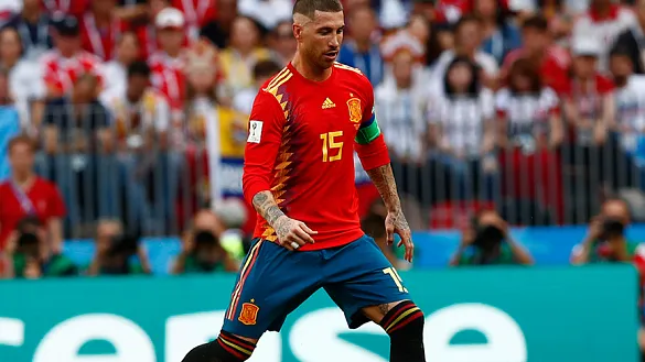 Sergio Ramos durante el encuentro frente a Rusia en Moscú