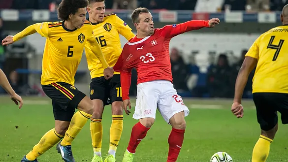 Momento del partido Bélgica - Suiza jugado en Leuven
