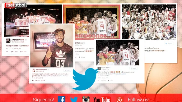 Los internacionales españoles de futbol felicitan a los de baloncesto