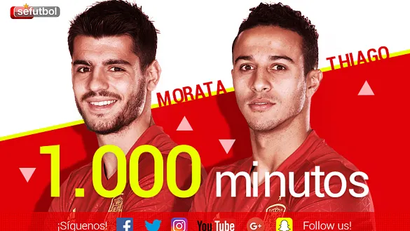 Álvaro Morata y Thiago Alcántara superan los 1.000 minutos con España 