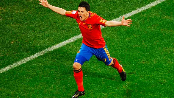 David Villa celebra su tanto a Portugal durante la Copa del Mundo de Sudáfrica 2010
