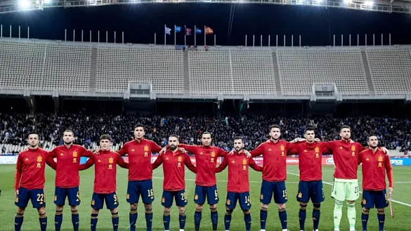 Los jugadores de la Selección española durante los instantes previos al duelo de Atenas