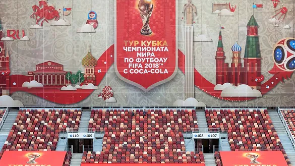 El estadio Luzhniki de Moscú, engalanado con los símbolos del Mundial de Rusia 2018